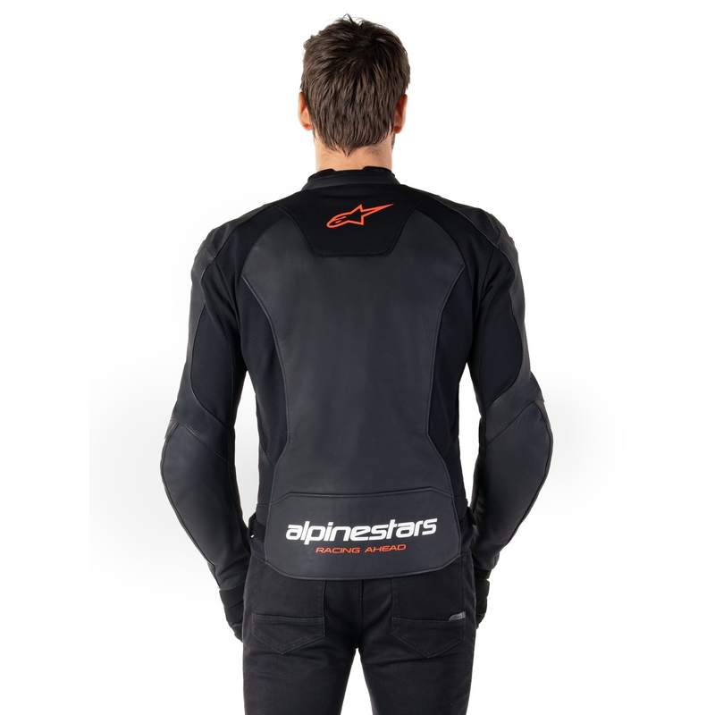Chaqueta de moto de cuero Alpinestars Faster 3 negro-rojo fluo