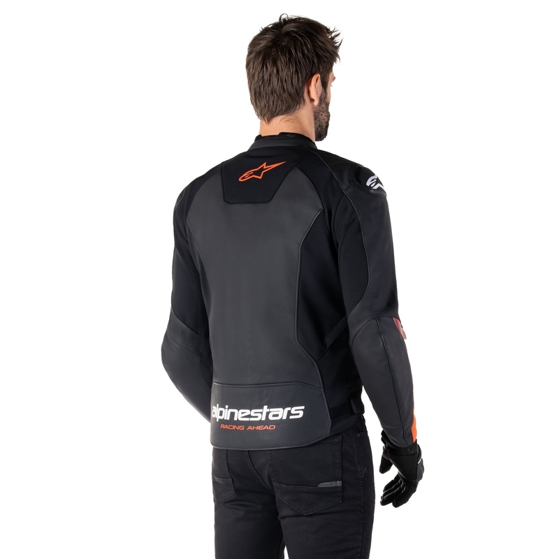 Chaqueta de moto de cuero Alpinestars Faster 3 negro-rojo fluo