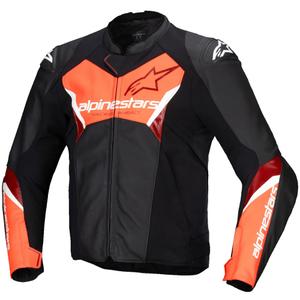 Chaqueta de moto de cuero Alpinestars Faster 3 negro-rojo fluo