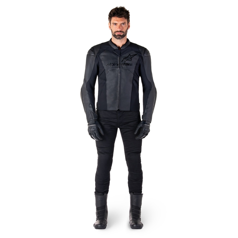 Chaqueta de moto de cuero Alpinestars Faster 3 negro-negro