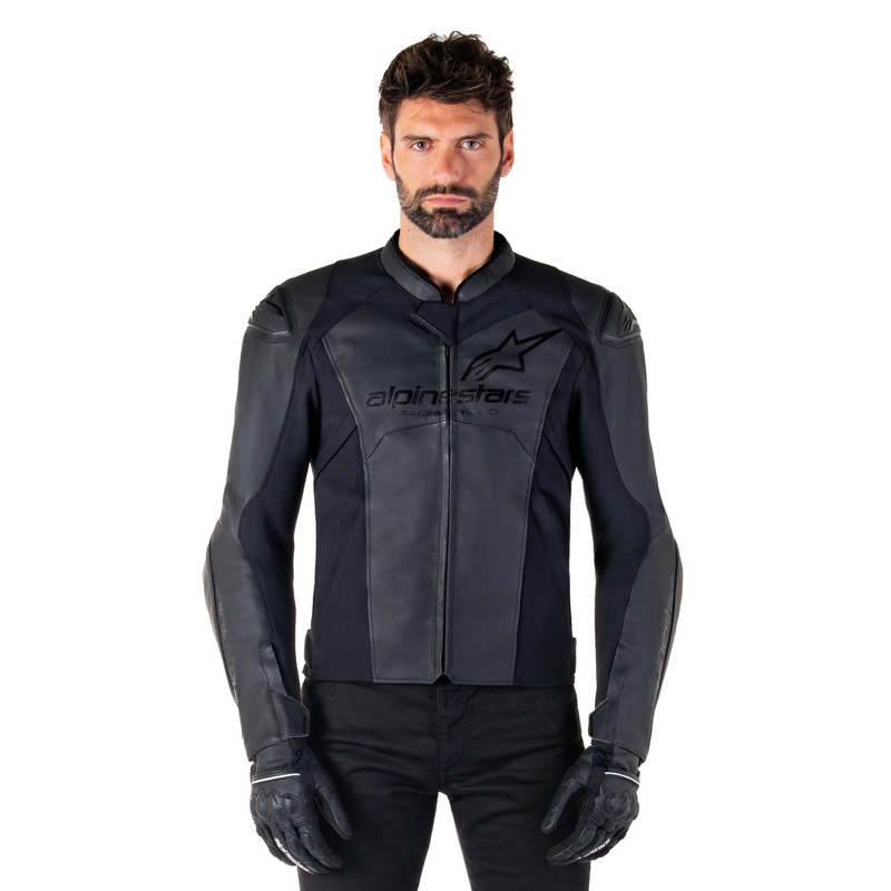 Chaqueta de moto de cuero Alpinestars Faster 3 negro-negro