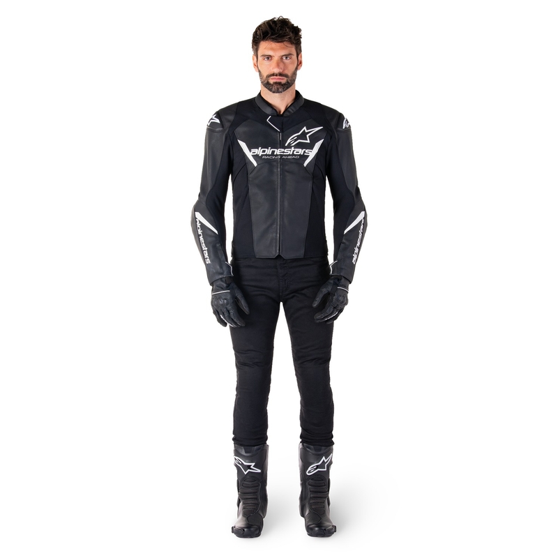 Chaqueta de moto de cuero Alpinestars Faster 3 negro-blanco