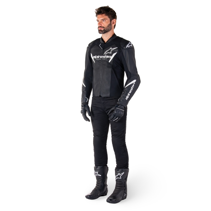 Chaqueta de moto de cuero Alpinestars Faster 3 negro-blanco