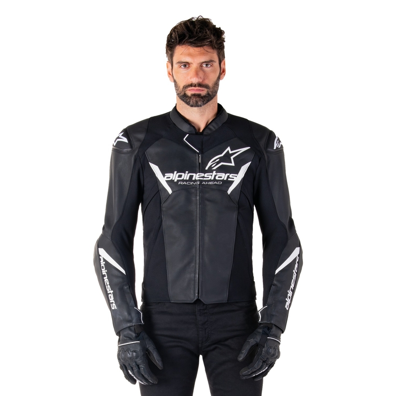 Chaqueta de moto de cuero Alpinestars Faster 3 negro-blanco