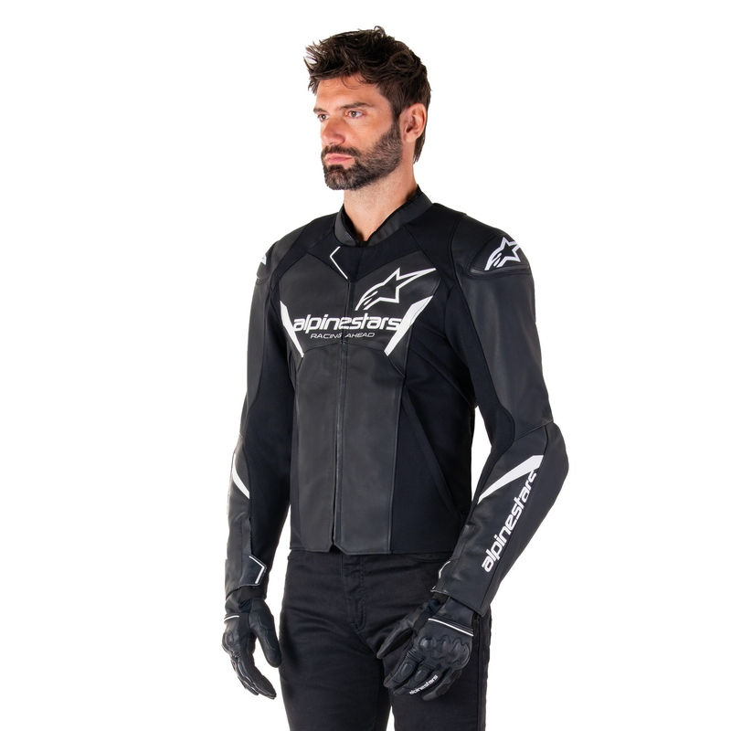 Chaqueta de moto de cuero Alpinestars Faster 3 negro-blanco