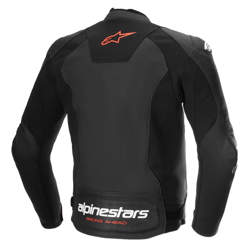 Chaqueta de moto de cuero Alpinestars Faster 3 Airflow negro-rojo fluo
