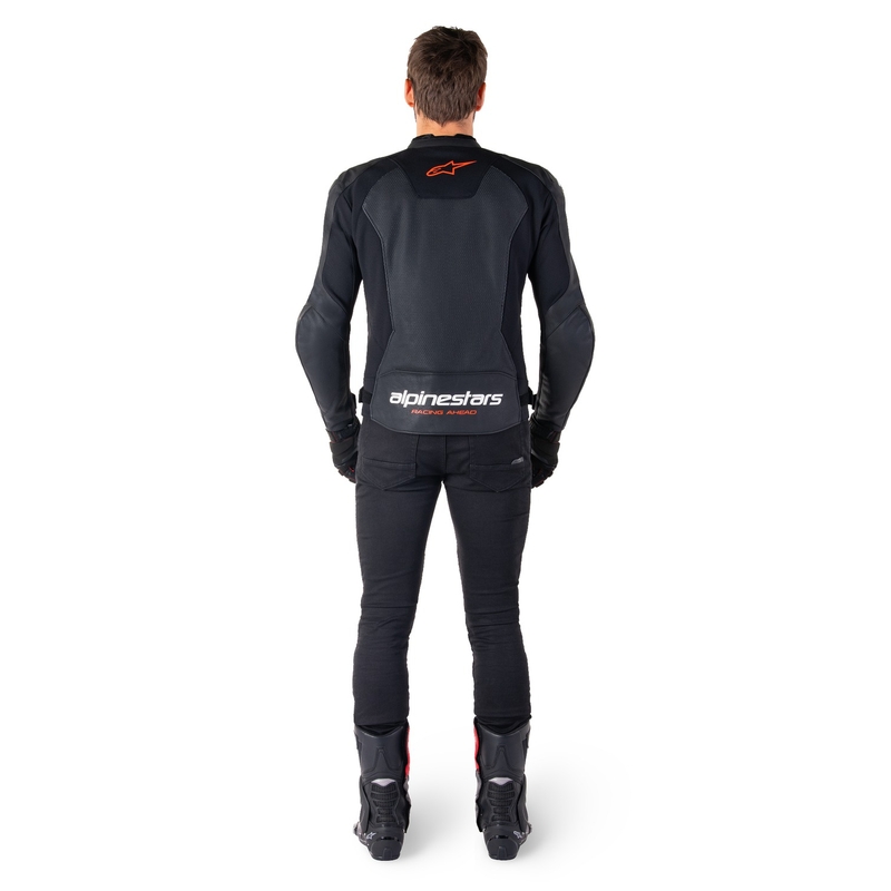 Chaqueta de moto de cuero Alpinestars Faster 3 Airflow negro-rojo fluo