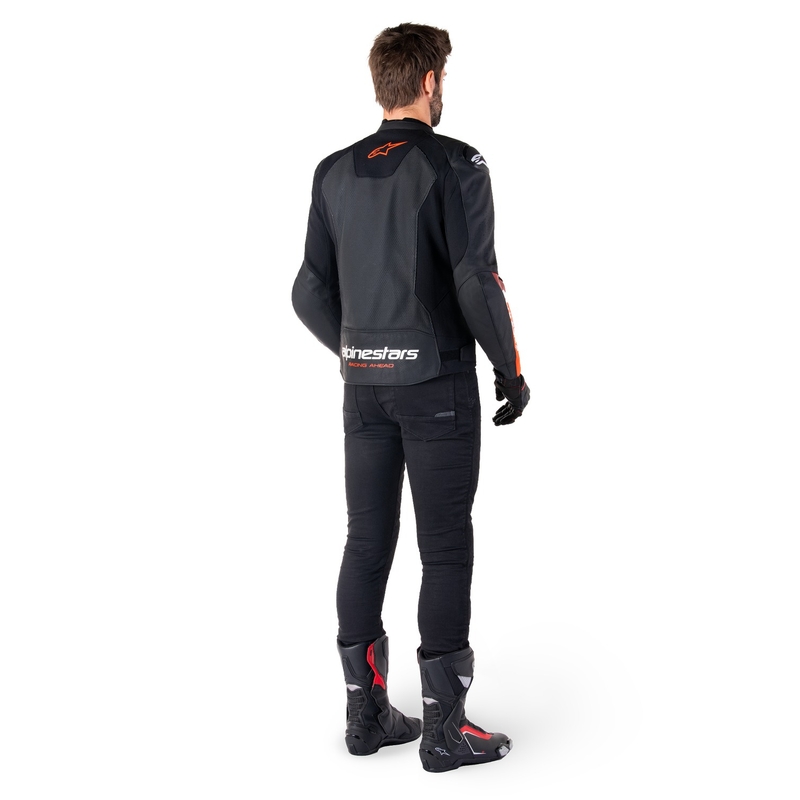 Chaqueta de moto de cuero Alpinestars Faster 3 Airflow negro-rojo fluo