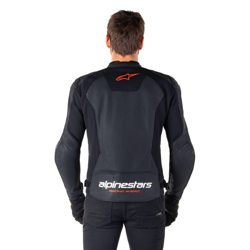 Chaqueta de moto de cuero Alpinestars Faster 3 Airflow negro-rojo fluo