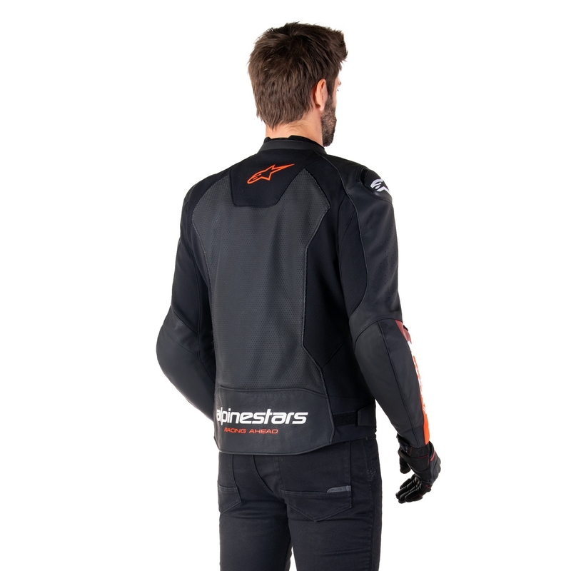 Chaqueta de moto de cuero Alpinestars Faster 3 Airflow negro-rojo fluo