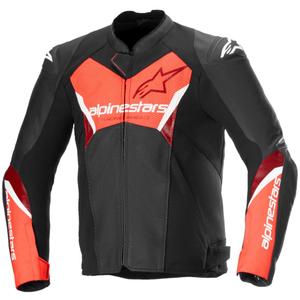 Chaqueta de moto de cuero Alpinestars Faster 3 Airflow negro-rojo fluo