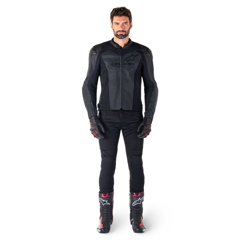 Chaqueta de moto de cuero Alpinestars Faster 3 Airflow negro-negro