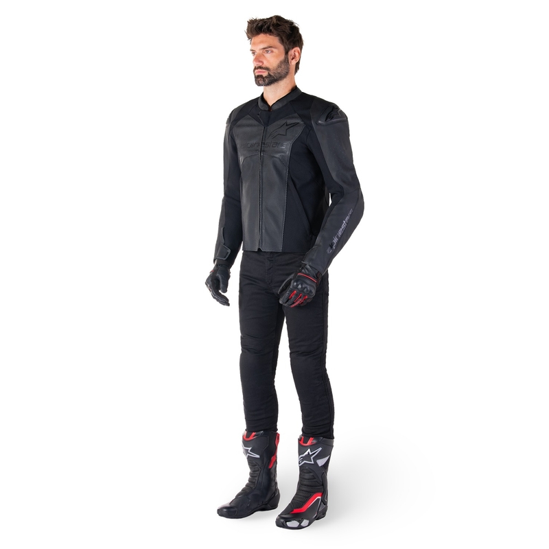 Chaqueta de moto de cuero Alpinestars Faster 3 Airflow negro-negro