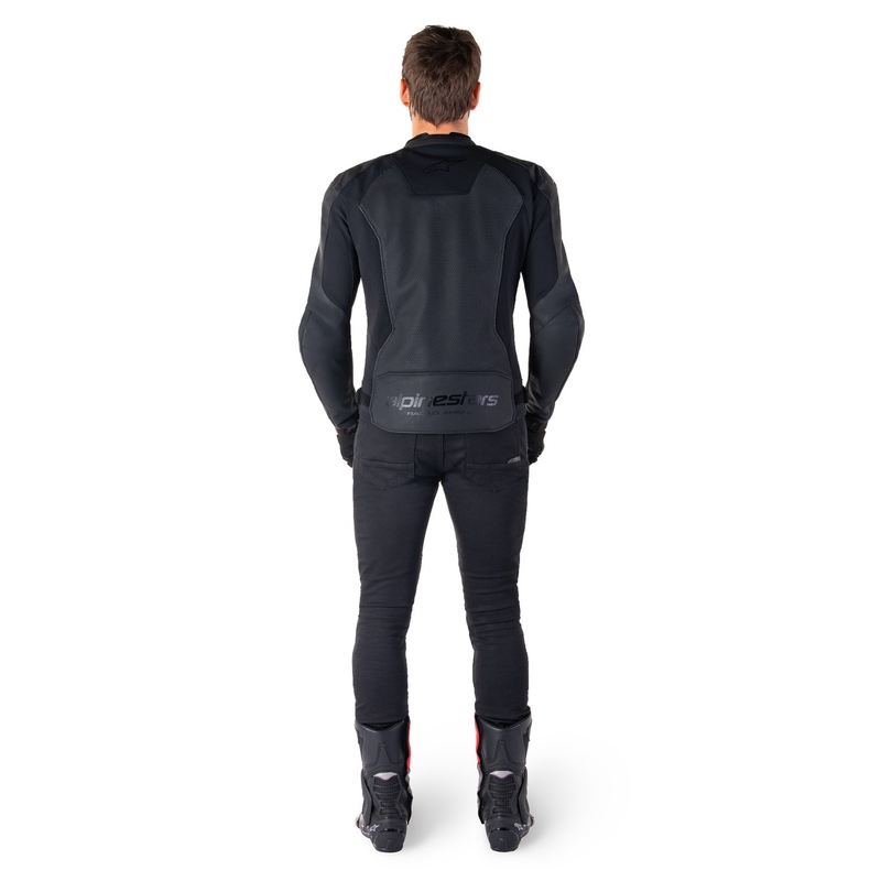 Chaqueta de moto de cuero Alpinestars Faster 3 Airflow negro-negro