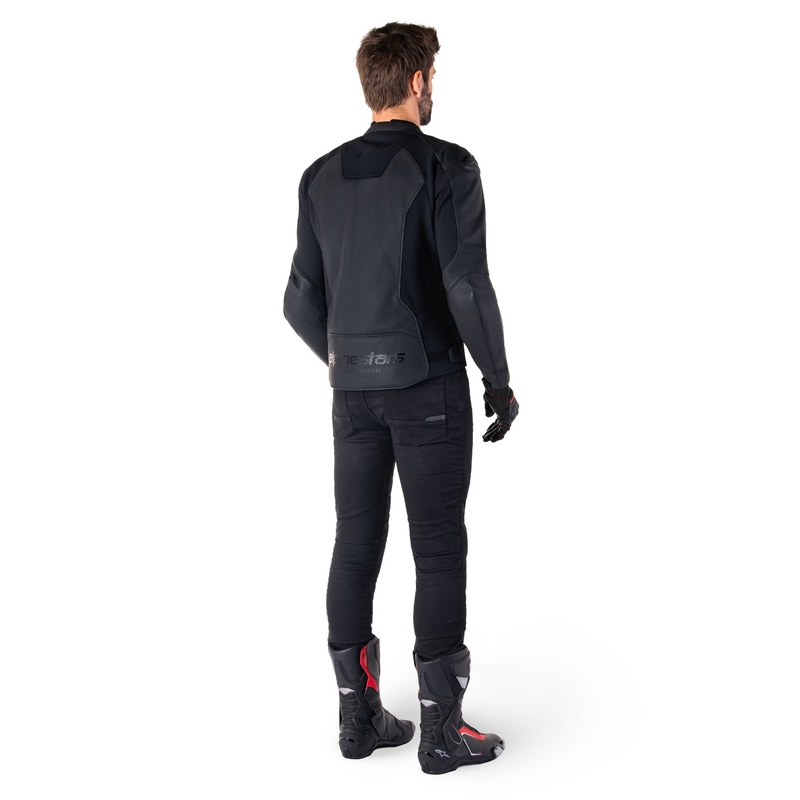 Chaqueta de moto de cuero Alpinestars Faster 3 Airflow negro-negro