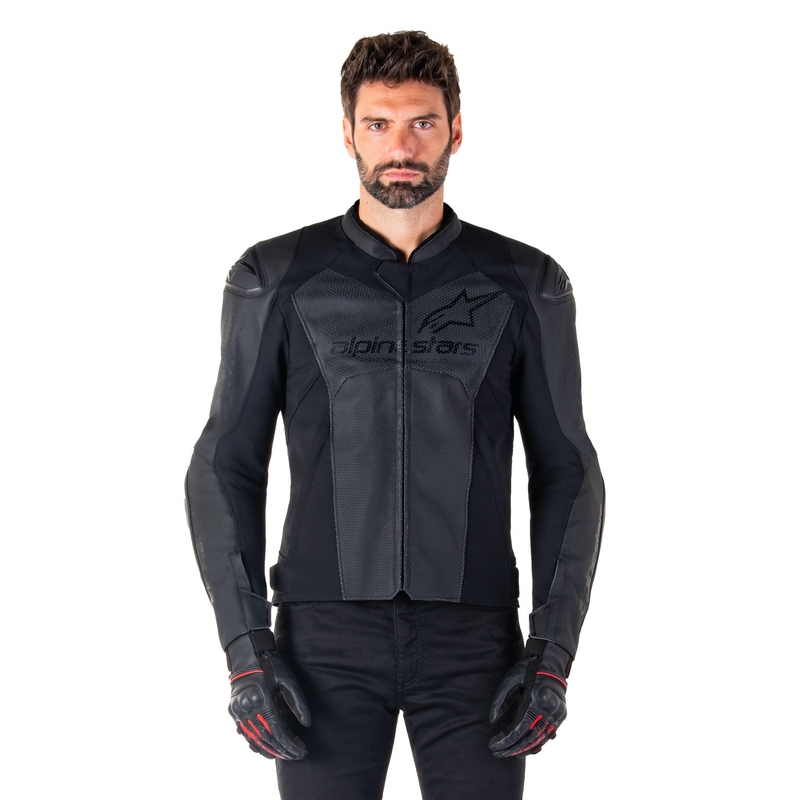 Chaqueta de moto de cuero Alpinestars Faster 3 Airflow negro-negro
