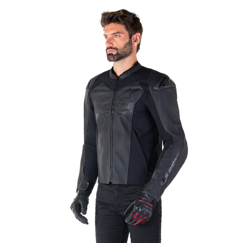 Chaqueta de moto de cuero Alpinestars Faster 3 Airflow negro-negro