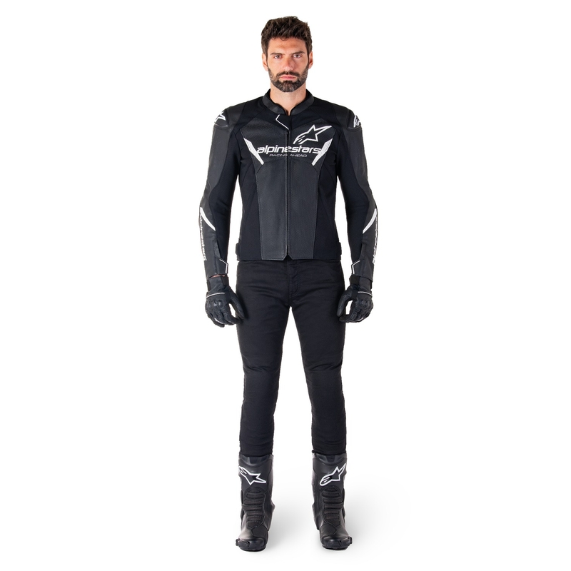 Chaqueta de moto de cuero Alpinestars Faster 3 Airflow negro-blanco