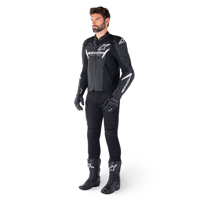 Chaqueta de moto de cuero Alpinestars Faster 3 Airflow negro-blanco