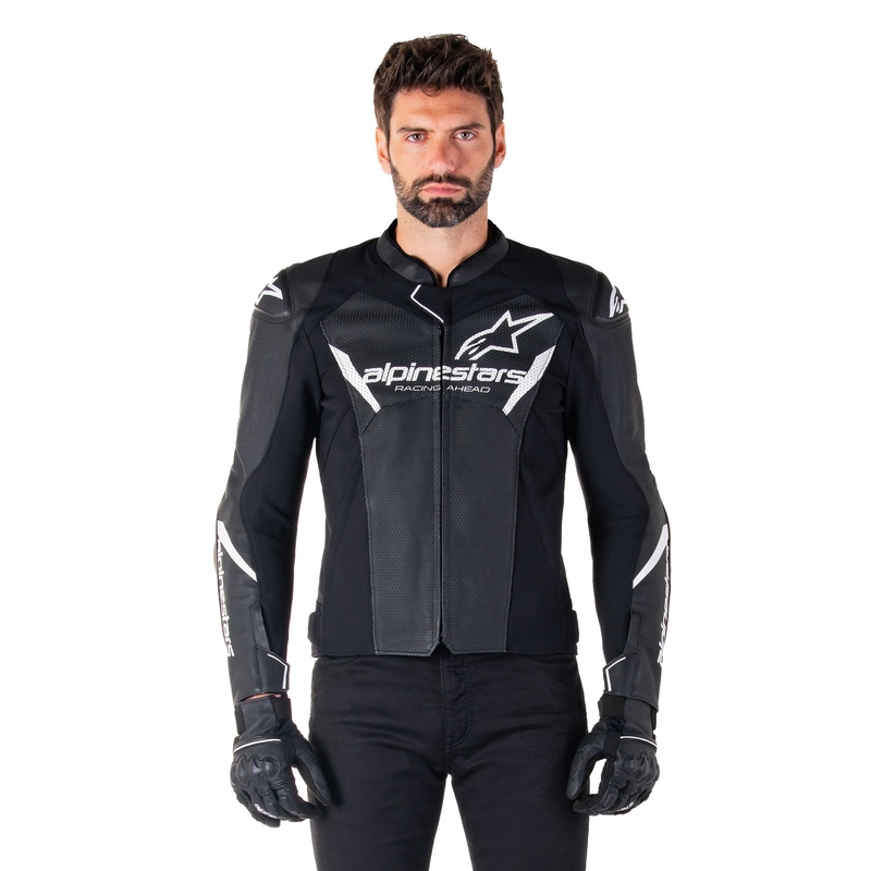 Chaqueta de moto de cuero Alpinestars Faster 3 Airflow negro-blanco