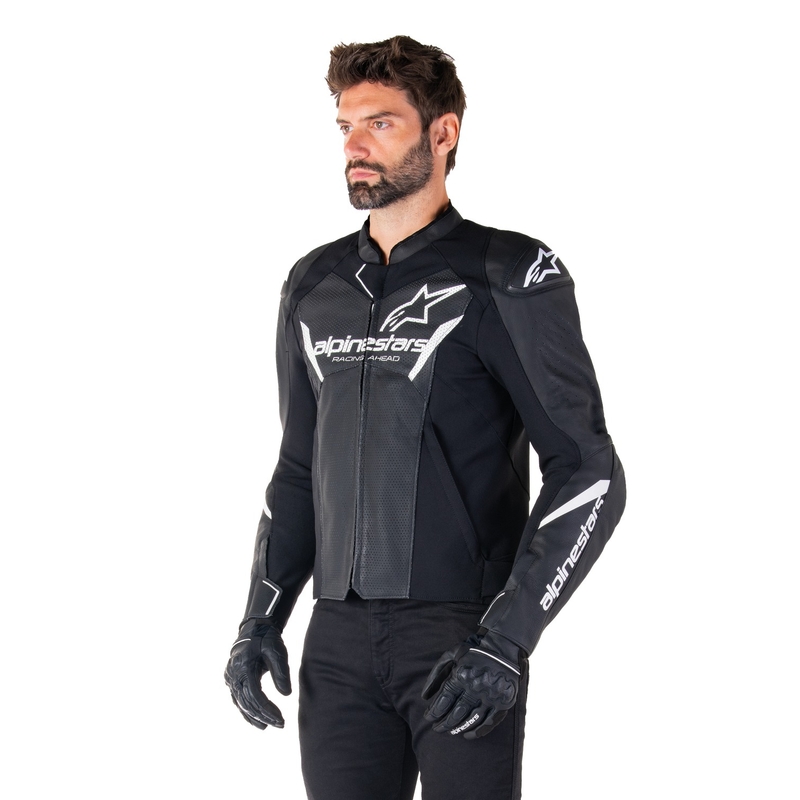 Chaqueta de moto de cuero Alpinestars Faster 3 Airflow negro-blanco