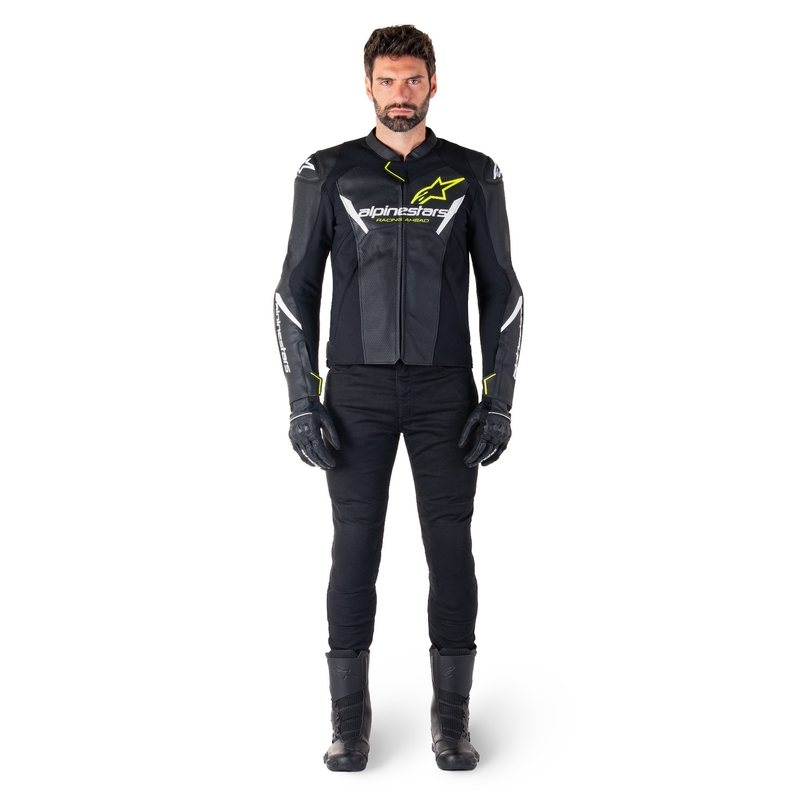 Chaqueta de moto de cuero Alpinestars Faster 3 Airflow negro-blanco-amarillo