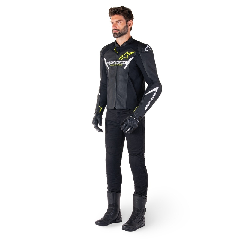 Chaqueta de moto de cuero Alpinestars Faster 3 Airflow negro-blanco-amarillo
