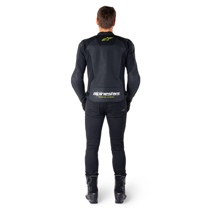 Chaqueta de moto de cuero Alpinestars Faster 3 Airflow negro-blanco-amarillo