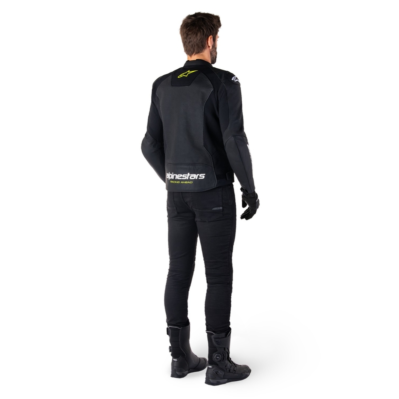 Chaqueta de moto de cuero Alpinestars Faster 3 Airflow negro-blanco-amarillo