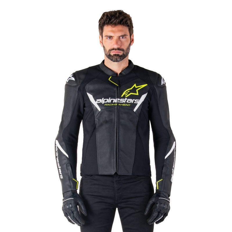 Chaqueta de moto de cuero Alpinestars Faster 3 Airflow negro-blanco-amarillo