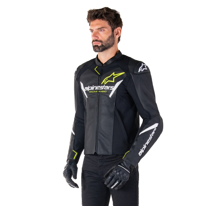 Chaqueta de moto de cuero Alpinestars Faster 3 Airflow negro-blanco-amarillo
