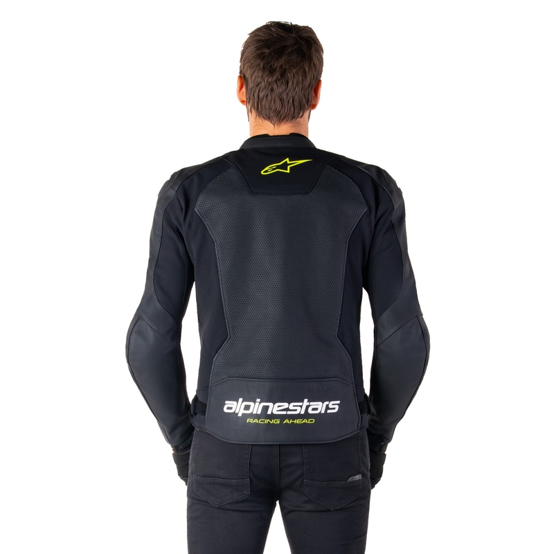 Chaqueta de moto de cuero Alpinestars Faster 3 Airflow negro-blanco-amarillo