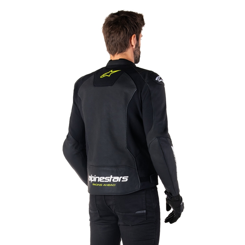 Chaqueta de moto de cuero Alpinestars Faster 3 Airflow negro-blanco-amarillo