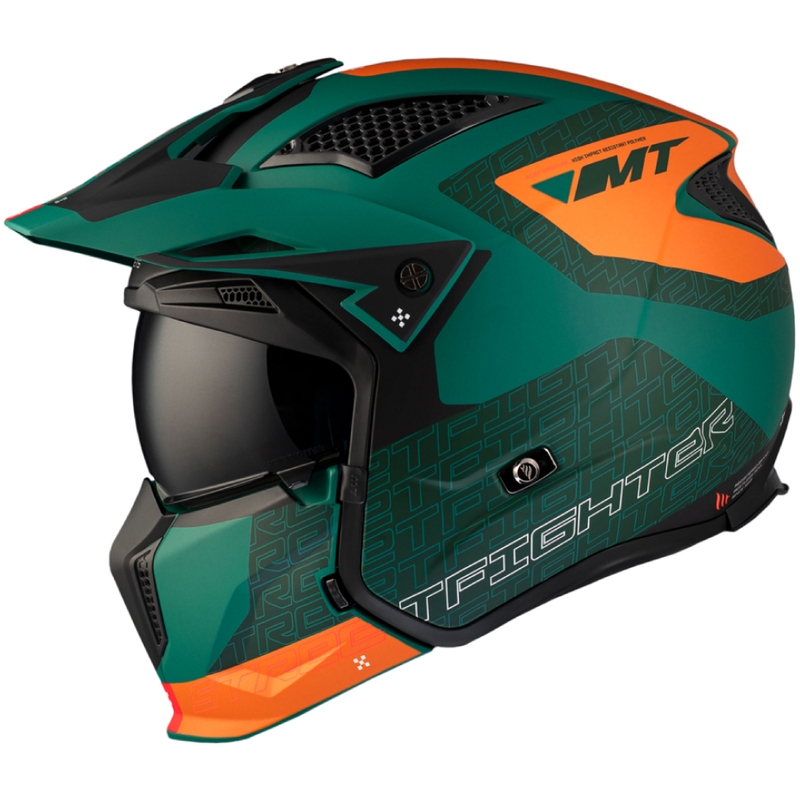 Casco abierto con máscara MT Streetfighter SV Totem C6 negro-naranja-verde liquidación