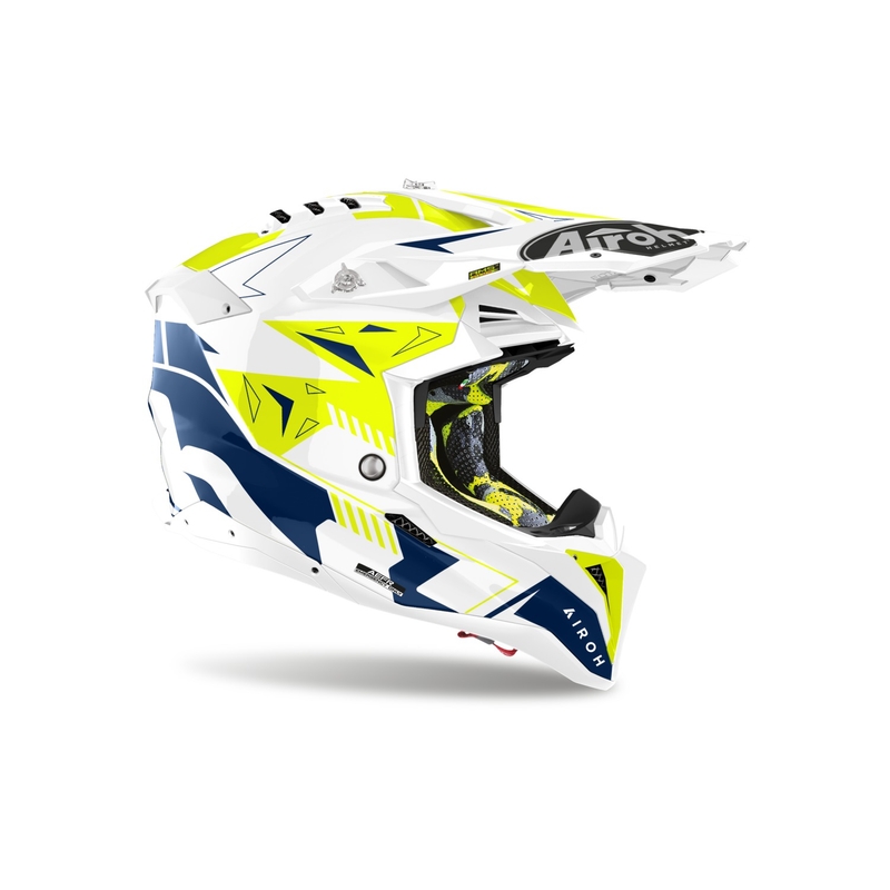 Casco de motocross Airoh Aviator 3 Spin amarillo-azul
