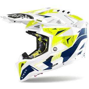 Casco de motocross Airoh Aviator 3 Spin amarillo-azul