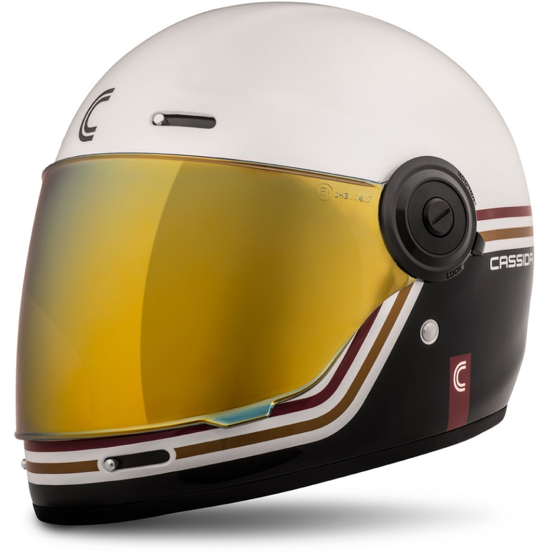 Casco integral de moto Cassida Fibre Super Hooligan Carat blanco-negro-rojo-oro liquidación