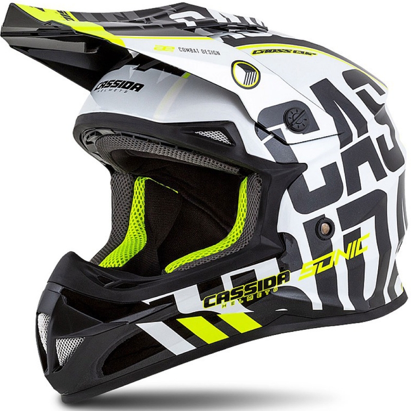 Casco Cassida Cross Cup Sonic Motocross negro-blanco-amarillo fluo