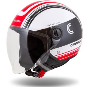 Casco de moto abierto Cassida Handy Metropolis Negro-Blanco-Rojo
