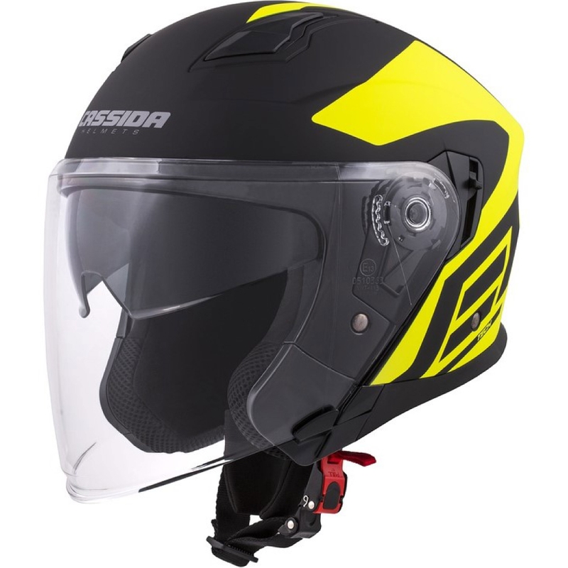 Casco de moto Cassida Jet Tech Corso abierto negro-amarillo fluo