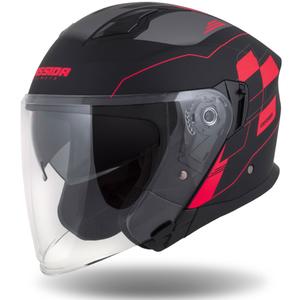 Casco de moto Cassida Jet Tech Roxor abierto negro-gris-rojo fluo mate