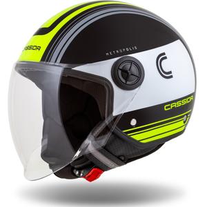 Casco de moto abierto Cassida Handy Metropolis Negro-Blanco-Amarillo Flúo-Gris