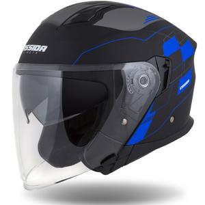 Casco de moto Cassida Jet Tech Roxor Negro-Gris-Azul Mate Abierto