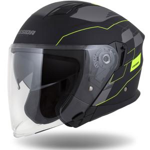 Casco de moto Cassida Jet Tech Roxor abierto negro-gris-amarillo fluo mate liquidación