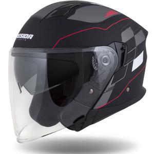Casco de moto Cassida Jet Tech Roxor Negro-Rojo-Gris Abierto