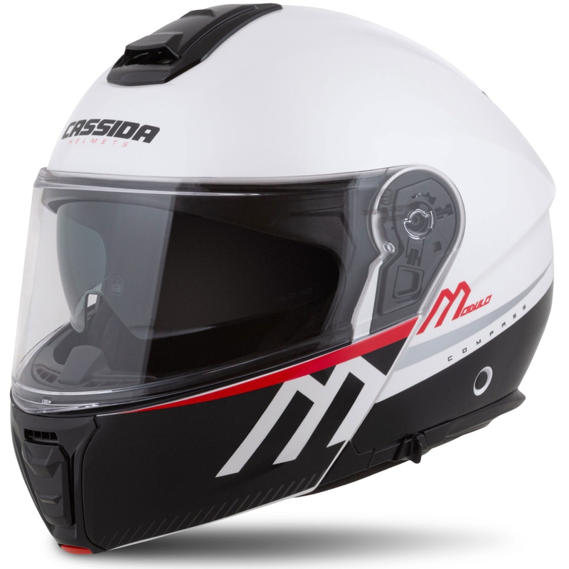 Casco de moto Cassida Modulo 2.1 Compass flip-up blanco perla-negro-rojo-plata