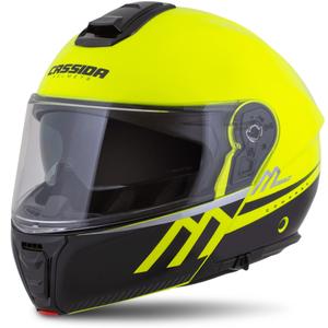 Casco de moto abatible Cassida Modulo 2.1 Compass amarillo flúor-negro-plata-rojo