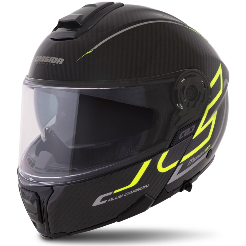 Casco abatible Cassida Modulo 2.1 Plus Carbon amarillo fluo-plata-negro