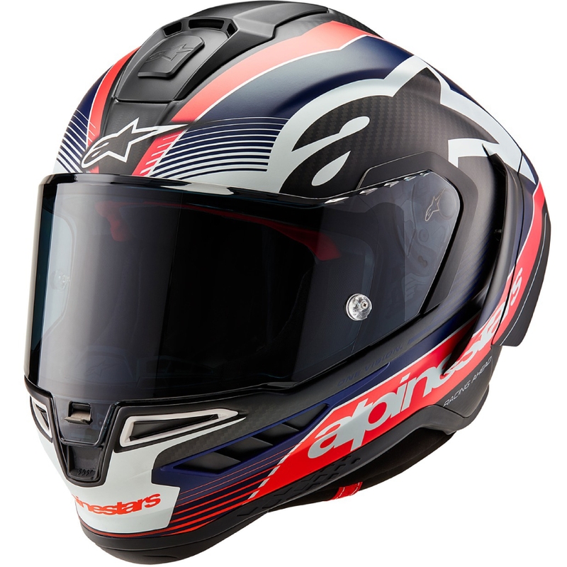 Casco integral de moto Alpinestars Supertech R-10 Team carbono fluo rojo-azul-blanco mate