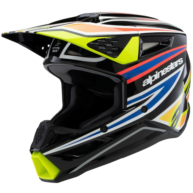 Casco de motocross infantil Alpinestars S-M3 WURX negro-amarillo fluorescente-azul-rojo